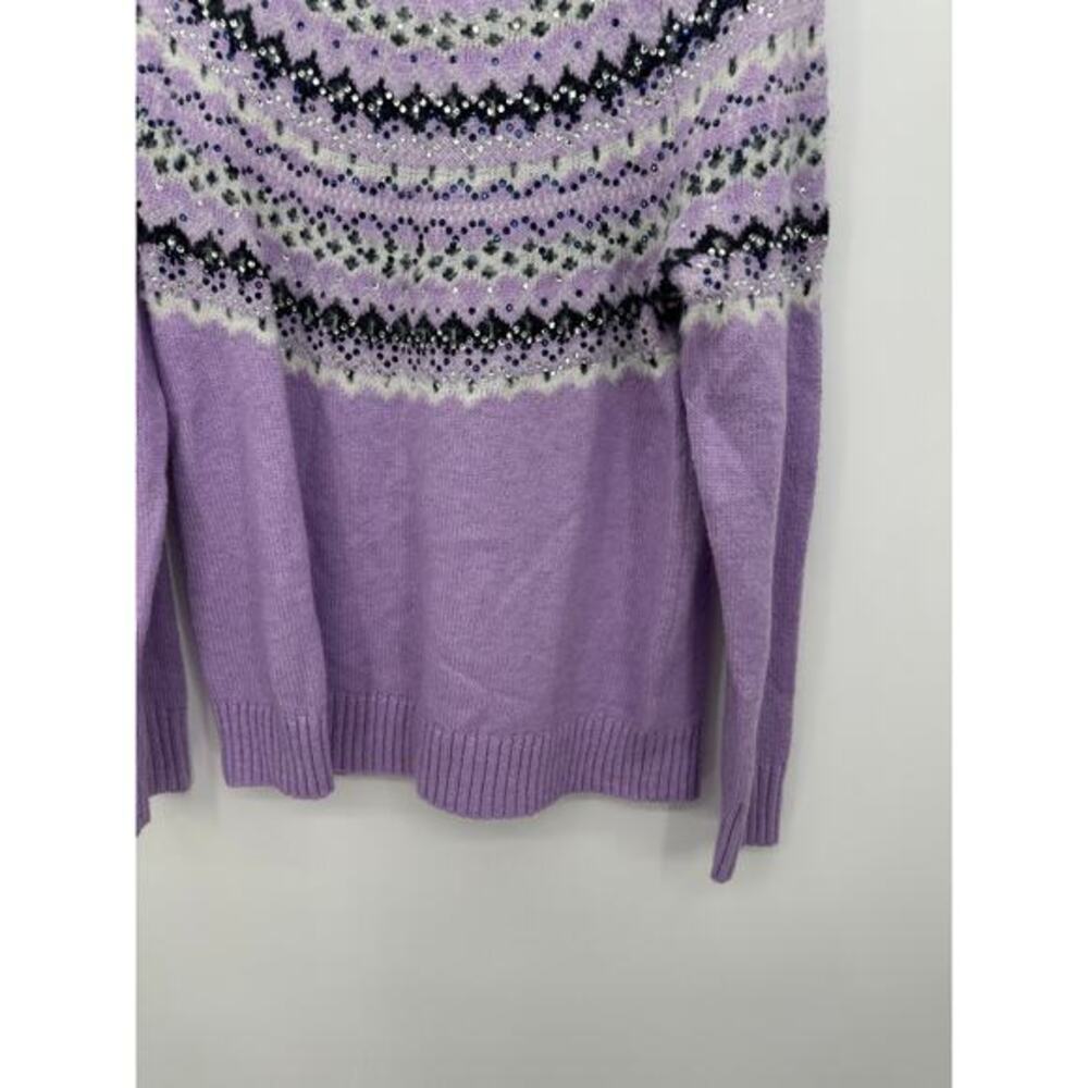 Talbots Purple Fair Isle Sequin Knit Sweater Womens Sz‎ L Wool Blend Cozy Knit - Picture 4 of 7